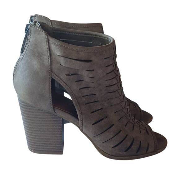 Indigo Rd. Strappy Booties Open Toe Women's 7M Tan Chunky Block Heels Zip Back - Picture 1 of 7